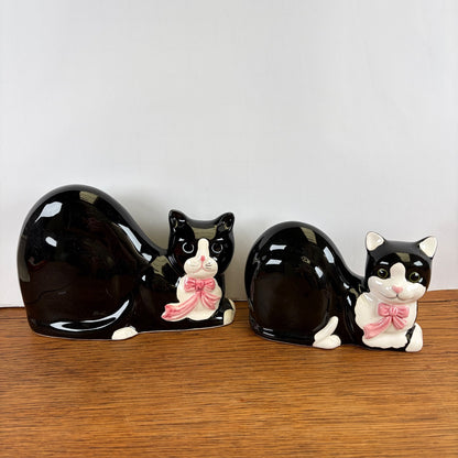 Vintage katten zwart-wit met roze strikje
