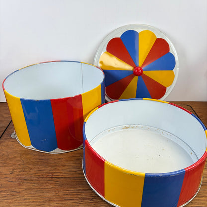Vintage groot blik circustent rood geel blauw