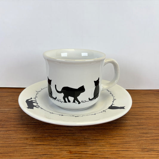Vintage kop en schotel zwarte katten