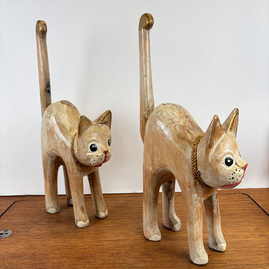 Vintage houten katten set