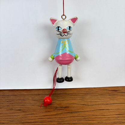 Vintage houten trekpopje kat