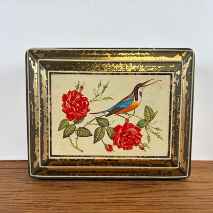 Vintage Niemeijer thee blik vogel en roosjes