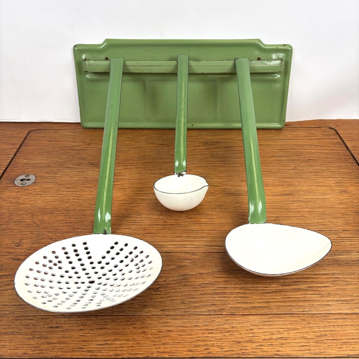Vintage emaille lepelrek groen