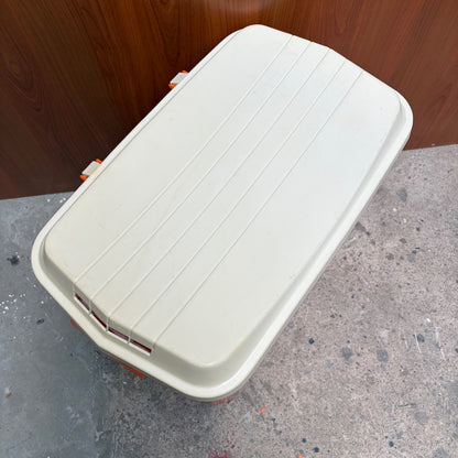 Vintage oranje curver wasmand met deksel