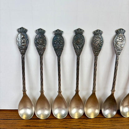 Vintage set van 9 koffielepeltjes bloemen