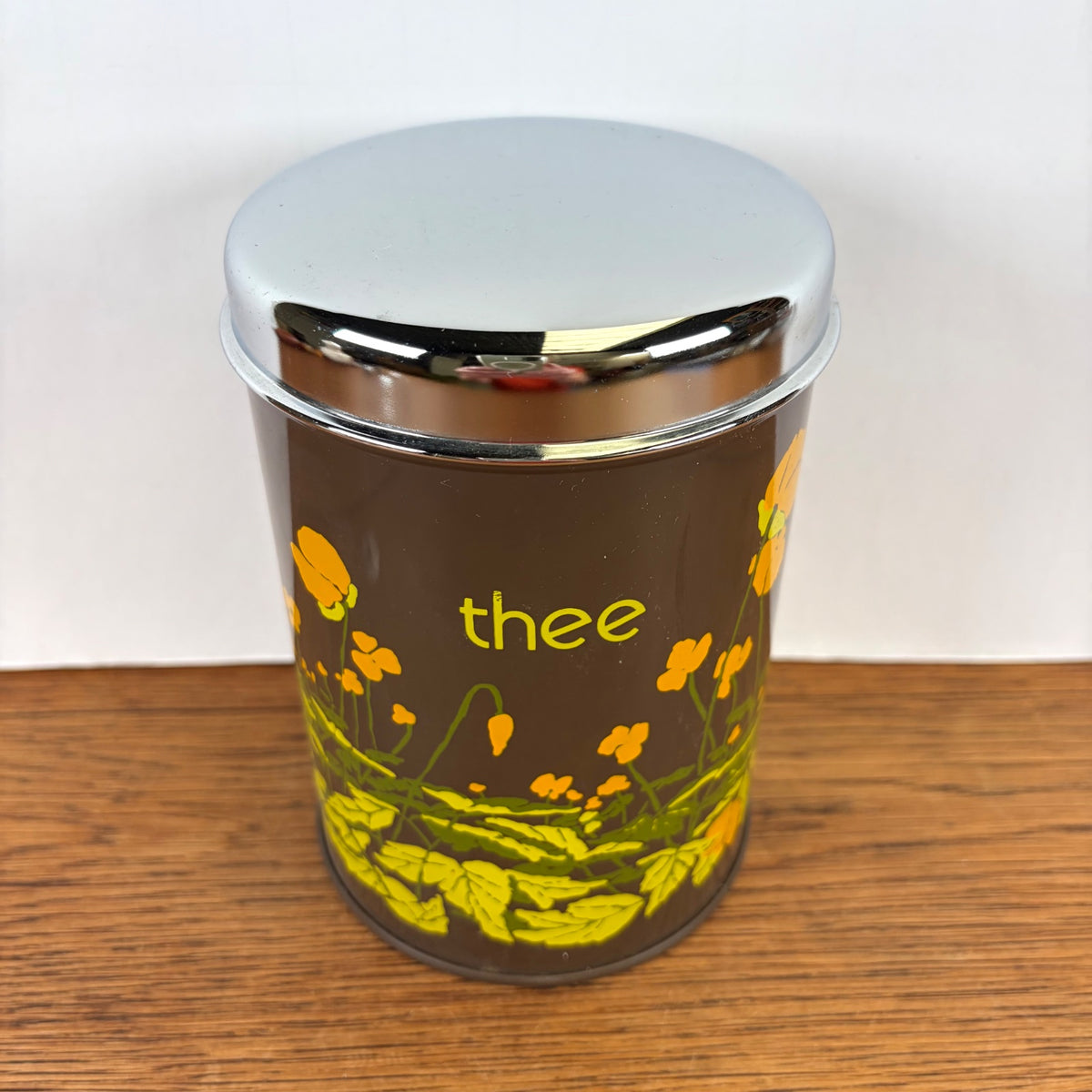 Vintage Brabantia theeblik boterbloem bruin