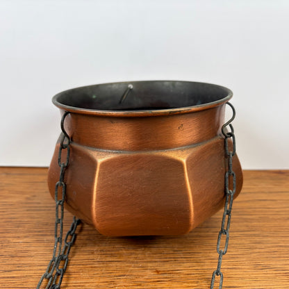 Vintage koperen hangbloempot veelhoekig