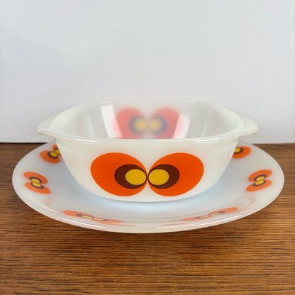 Vintage Jena glas schaal en bord Pauwenoog