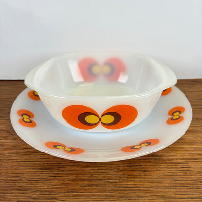 Vintage Jena glas schaal en bord Pauwenoog