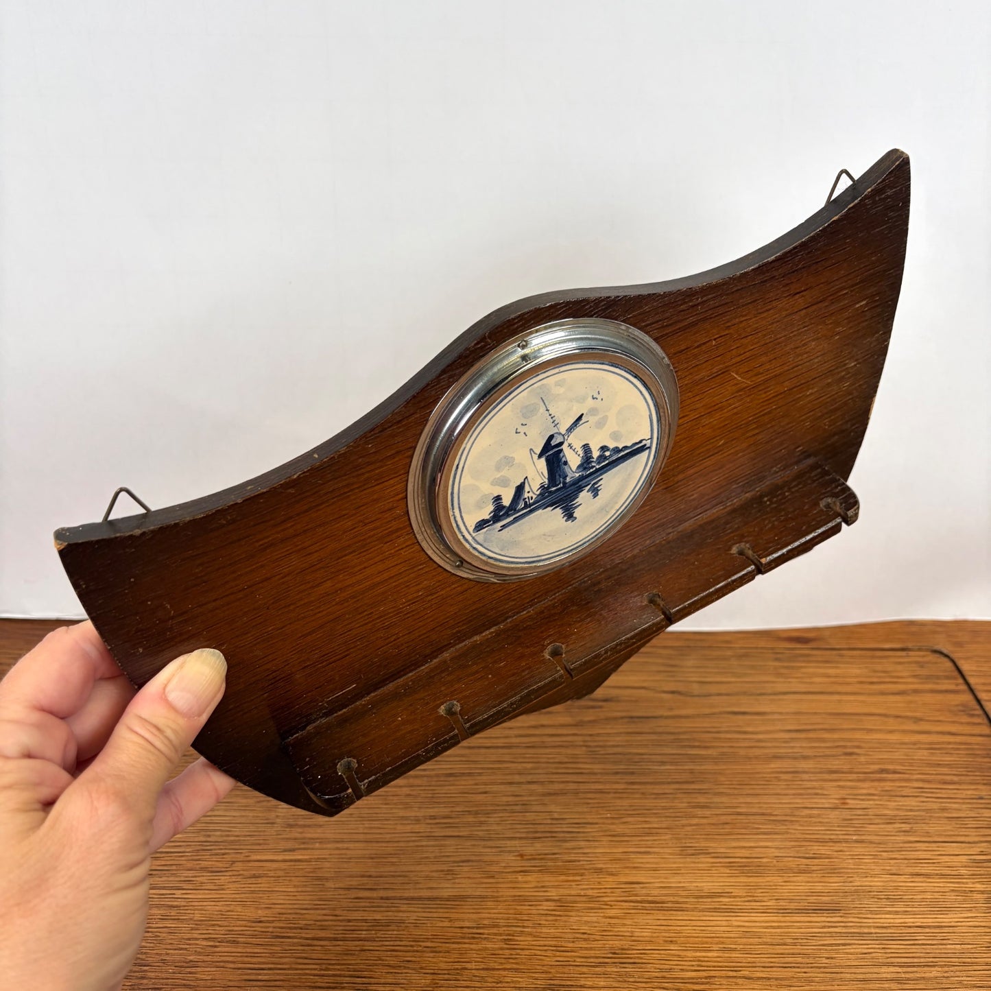 Vintage houten lepelrekje met molen