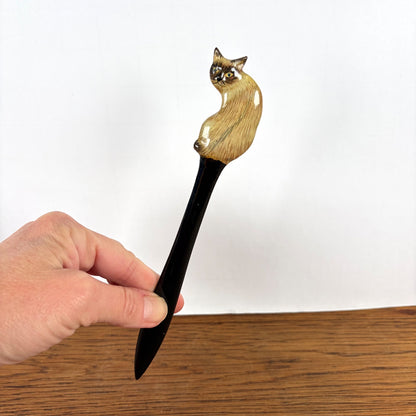 Briefopener met kat beige zwart
