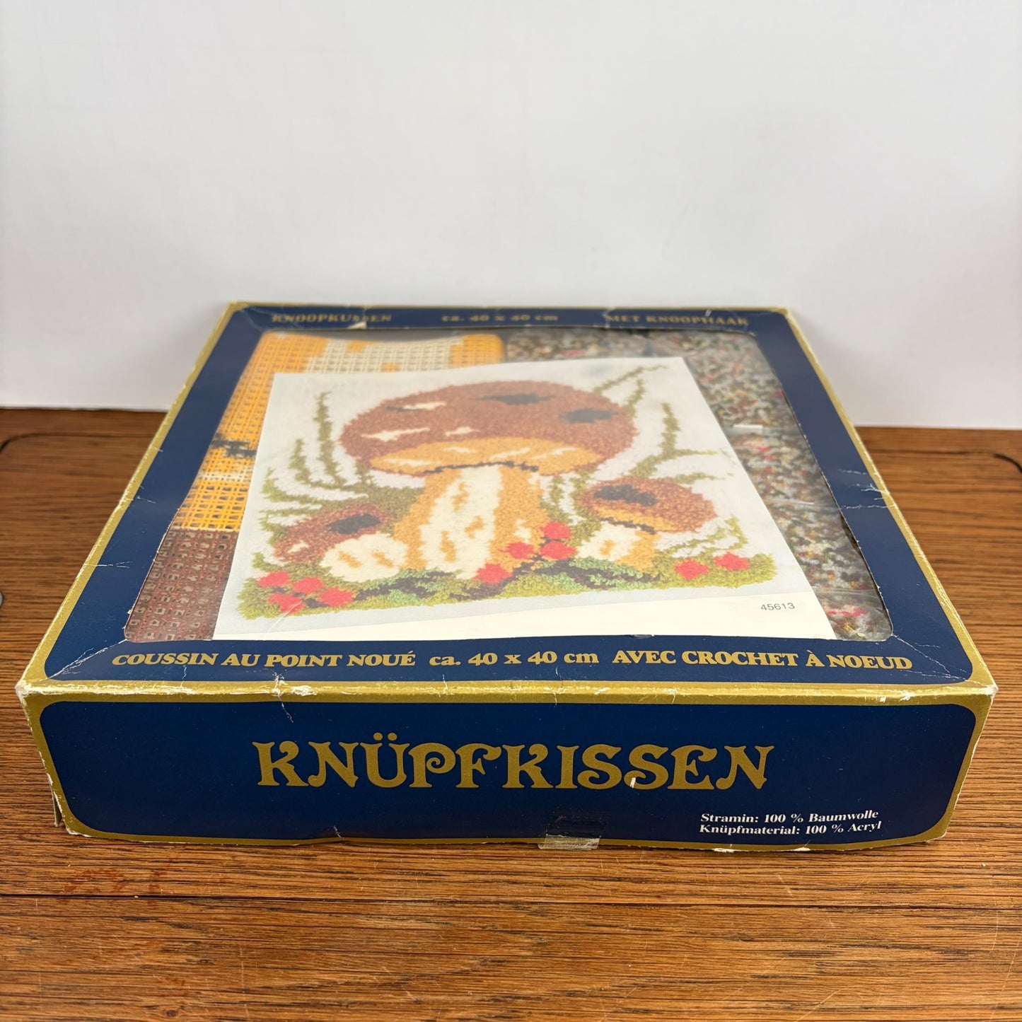 Vintage knoopkussen pakket paddenstoel 40x40 cm