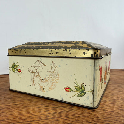 Vintage Niemeijer thee blik vogel en roosjes