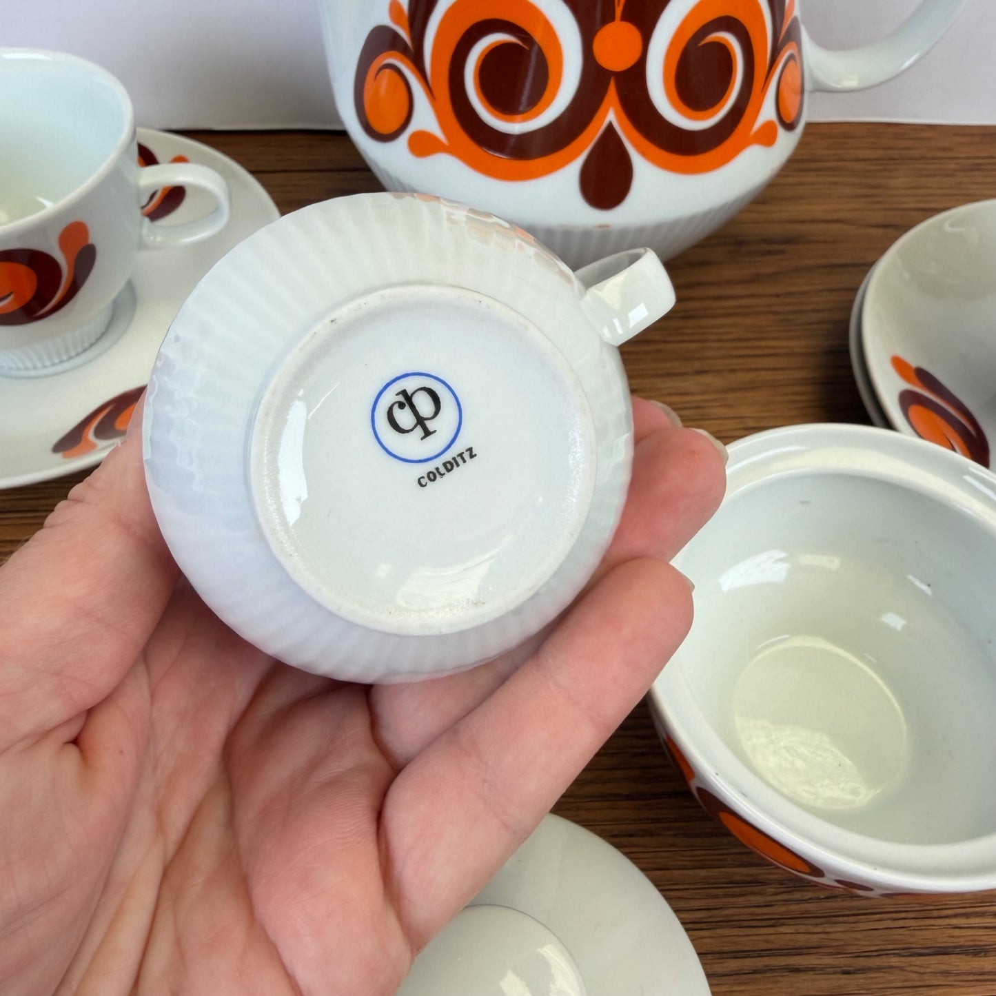 Vintage Colditz koffieservies oranje bruin