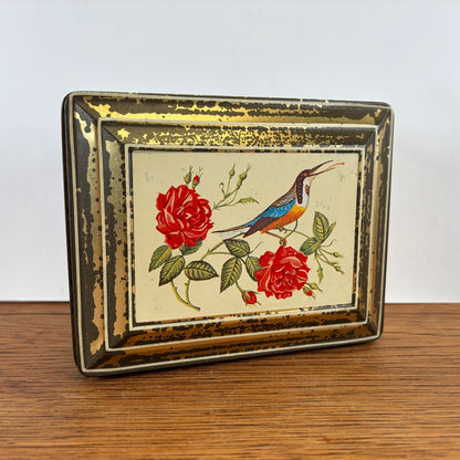 Vintage Niemeijer thee blik vogel en roosjes