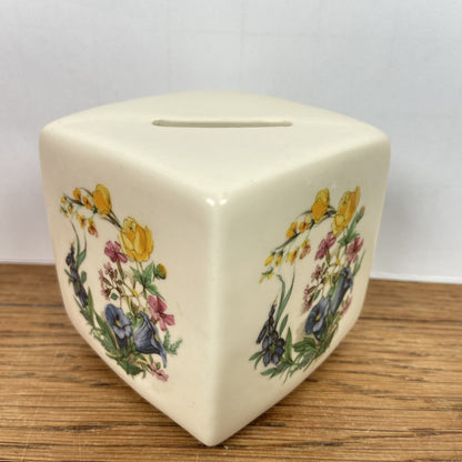Vintage vierkante spaarpot met bloemenmotief