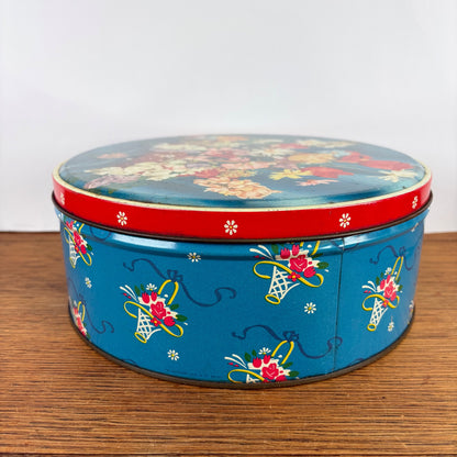 Vintage groot rond bloemenblik