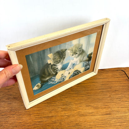 Vintage schilderijtje met 2 kittens fruitschaal