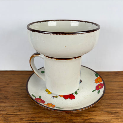 Vintage keramiek ontbijtset jongetje tuinbroek 3-delig