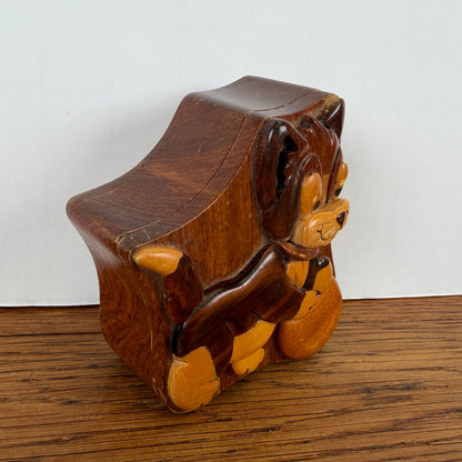Vintage houten doosje kat met bal