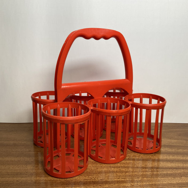 Vintage plastic flessenrek oranje rood