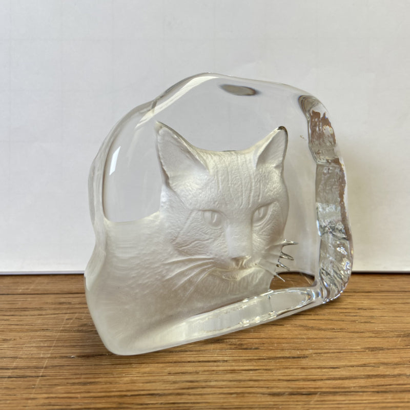 Glazen presse papier kat