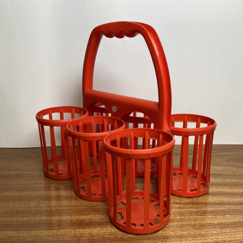 Vintage plastic flessenrek oranje rood