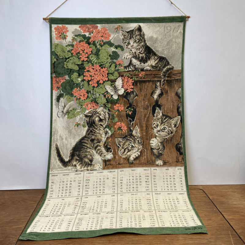 Vintage stoffen kalender 1977 katten