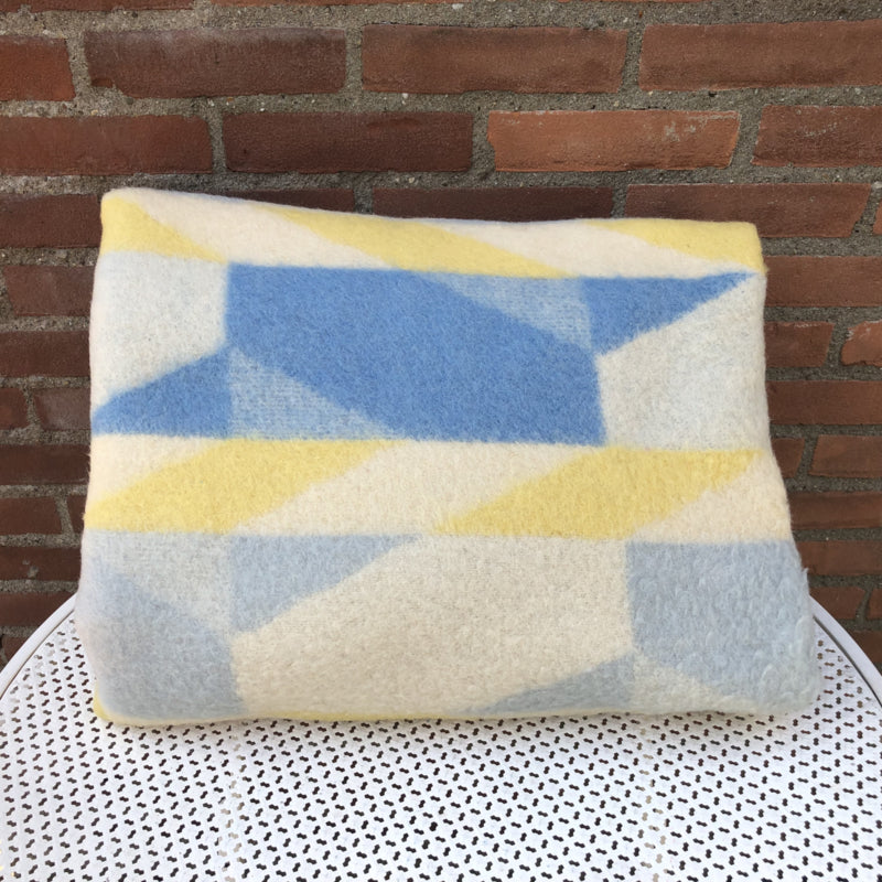 Vintage wollen deken blauw geel