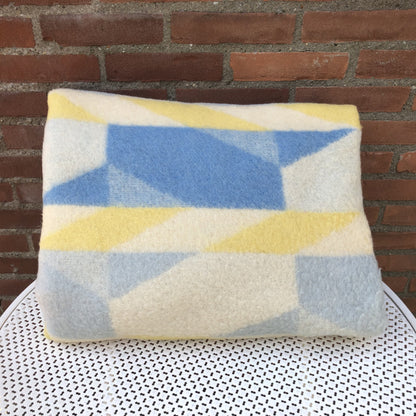 Vintage wollen deken blauw geel