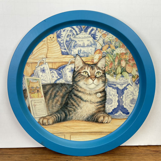 Vintage dienblad kat blauw