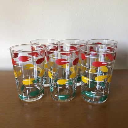 6 vintage glaasjes geel groen rood