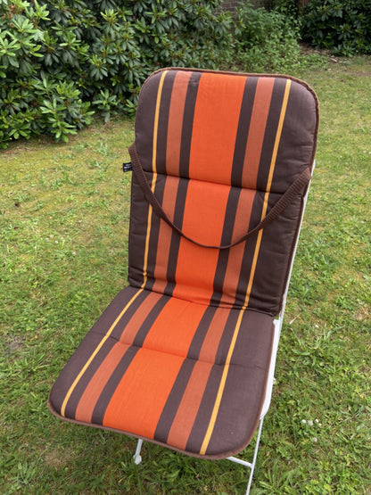 Vintage stuinstoel kussen oranje bruin gestreept