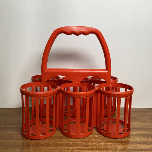 Vintage plastic flessenrek oranje rood