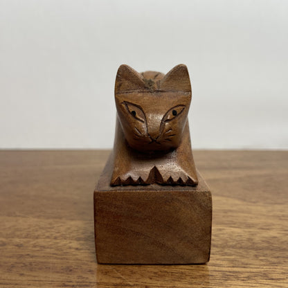 Vintage houten deurstopper kat