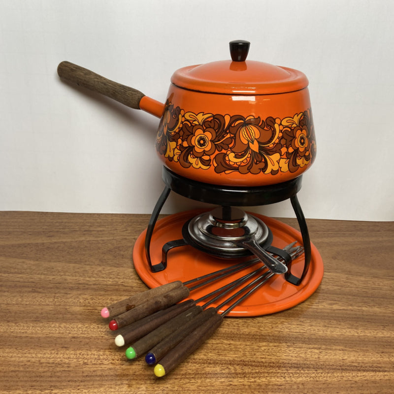 Vintage oranje fondueset