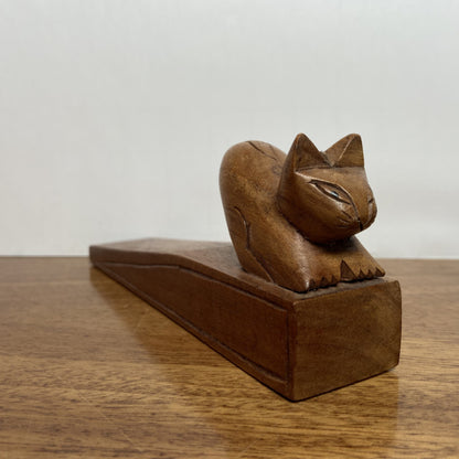 Vintage houten deurstopper kat