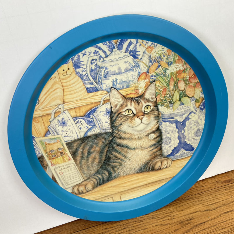 Vintage dienblad kat blauw