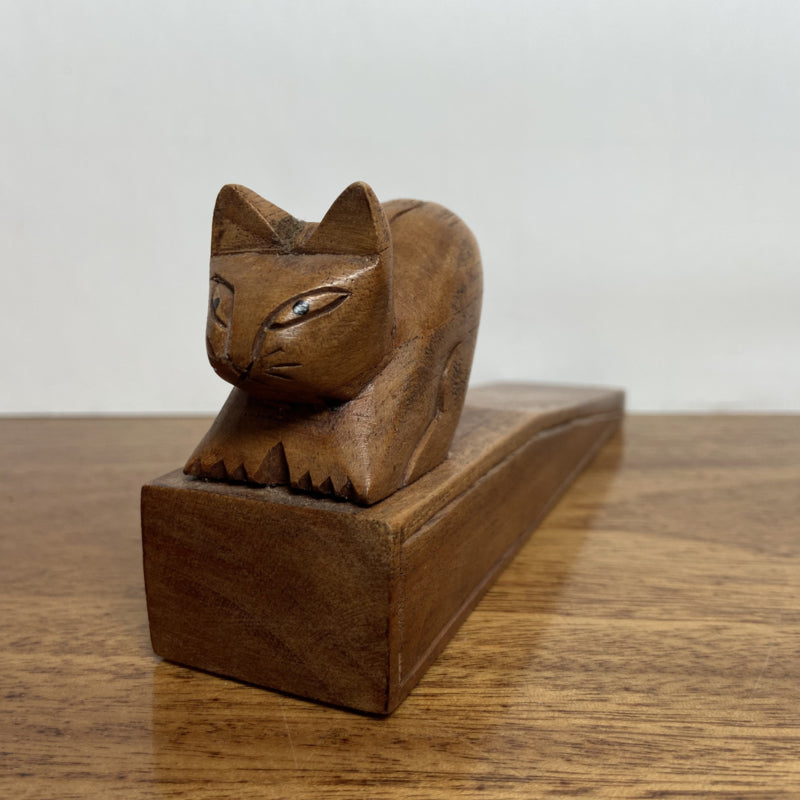 Vintage houten deurstopper kat