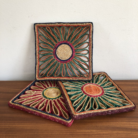 Vintage rieten pannenonderzetters